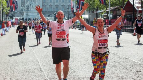 Runners crossing the line at the end of their 26.2 miles on The Mall. The Virgin Money London Marathon, 23rd April 2017.

Photo: Roger Allen for Virgin Money London Marathon

For further information: media@londonmarathonevents.co.uk